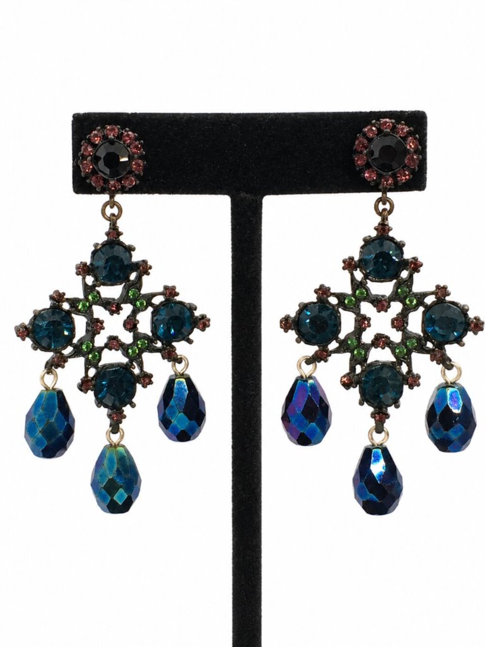 VINTAGE YOSCA EARRINGS Gothic Glass Chandelier Statement Post Back
